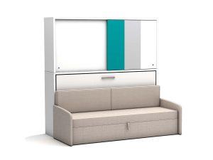 Eenpersoons opklapbed Academy - turquoise - met  crème bank