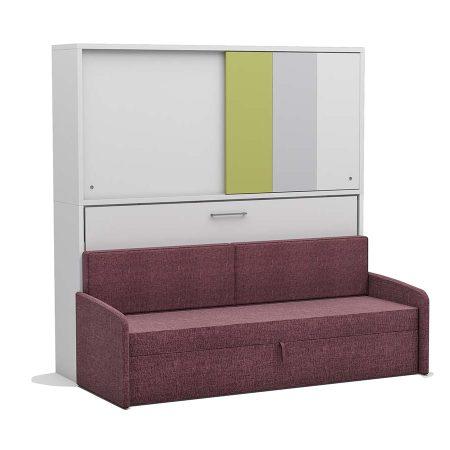 Eenpersoons opklapbed Academy - Verde - met  roze bank